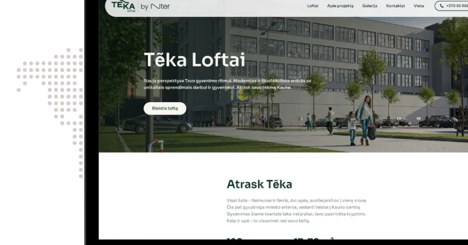 Tekaloftai – svetainės ekrano nuotrauka