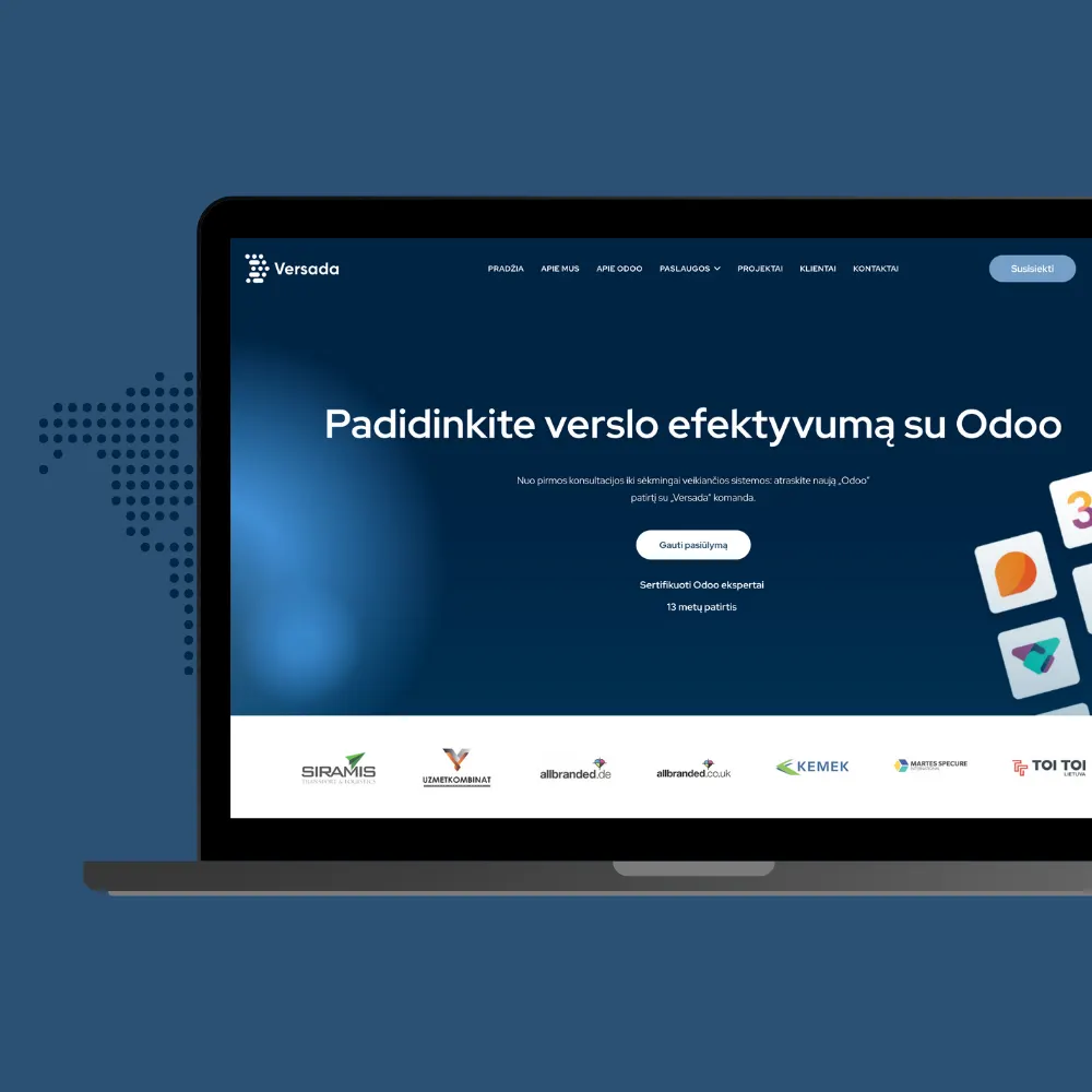 Versada – svetainės ekrano nuotrauka