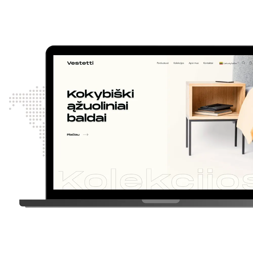 Vestetti – svetainės ekrano nuotrauka
